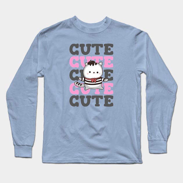 Cute Mime Cat Long Sleeve T-Shirt by NickDsigns